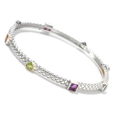 125-529 - Sterling Artistry by EFFY 8.5'' Multi Gemstone Geometric Bangle Bracelet