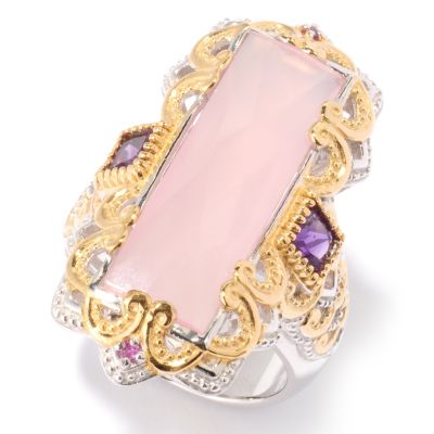125-555 - Gems en Vogue II 25 x 8mm Rose Agate, Amethyst & Pink Sapphire Ring 