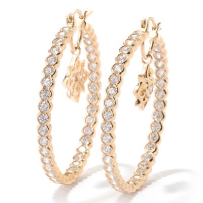SB SS/CHOICE ROUND CUT SEMI BEZEL HOOP EARRINGS WITH STAR DROP