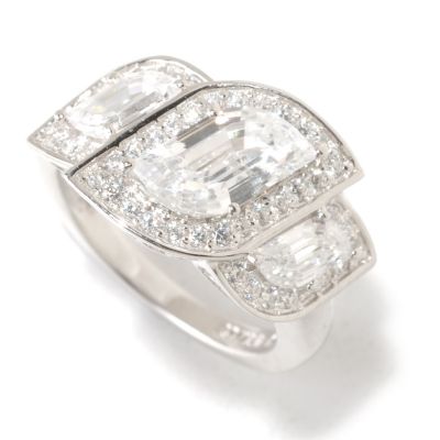 BLTA SS/PLAT FANCY FLAME CUT THREE STONE HALO RING