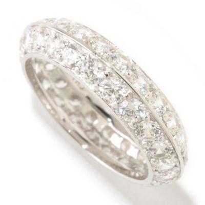 BLTA SS/PLAT TWO ROW ROUND CUT PAVE ANGLED ETERNITY BAND RING