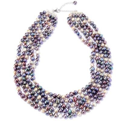 SS WHITE FWP MULTI SHAPE FIVE ROW NECKLACE