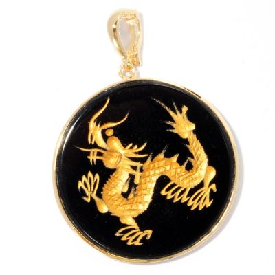 125-594 - 35mm Hand Carved Black Onyx Dragon Enhancer Pendant
