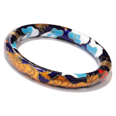 BLUE CLOSIONNE DRAGON HINGED BANGLE w/MAGNETIC CLOSURE