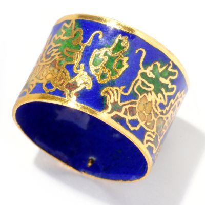 BLUE CLOSIONNE DRAGON WIDE BAND RING
