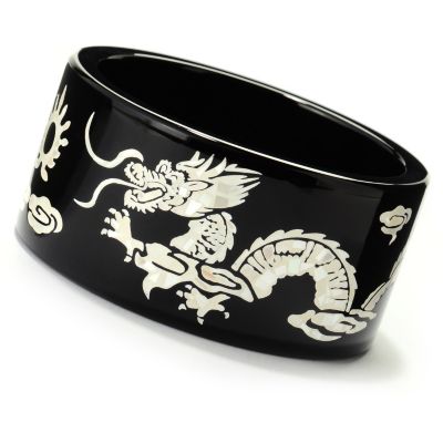 ONYX & WHITE MOP DRAGON INLAY BANGLE