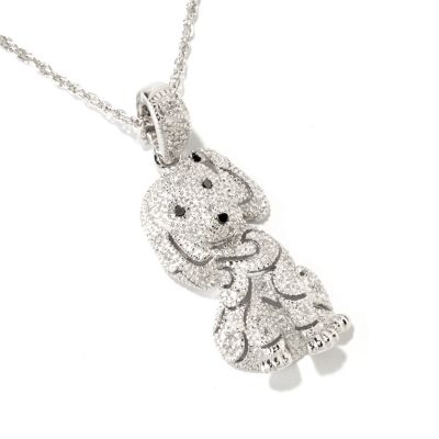 SS/PLAT PEND .10CT WHITE & BLK DIA DOG ENHANCER w/ 18" CHAIN