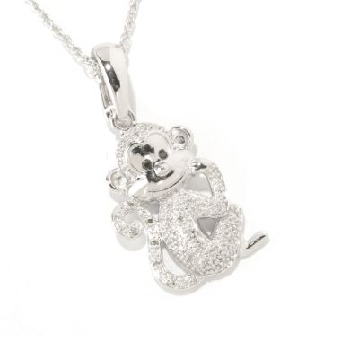 125-609 - NYC II .11ctw White & Black Diamond Monkey Pendant w/ 18'' Chain 