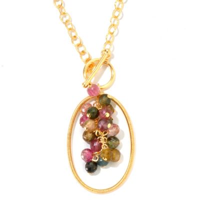 KA - SS/18KGP NECK MULTI-TOURMALINE CLUSTER DROP & TOGGLE CLASP - 20"