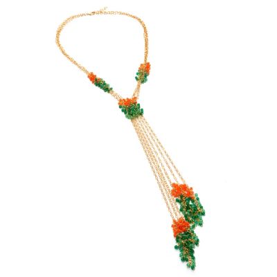 KA - SS/18KGP NECK CARNELIAN & GREEN ONYX MULTI-CHAIN LARIAT - 20" w/ 2" EXT