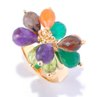 KA - SS/18KGP RING MULTI GEMSTONE CLUSTER