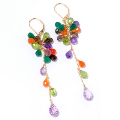 KA - SS/18KGP EAR MULTI-GEMSTONE CLUSTER DROP LEVER BACK