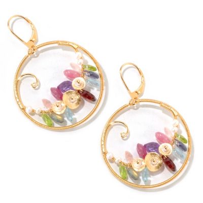 KA - SS/18KGP EAR MULTI-GEMSTONE CIRCLE HOOP LEVER BACK