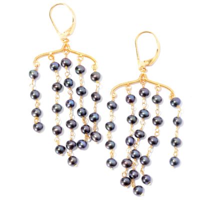 KA - SS/18KGP EAR 5-DROP CULTURED PEARL CHANDELIER LEVER BACK