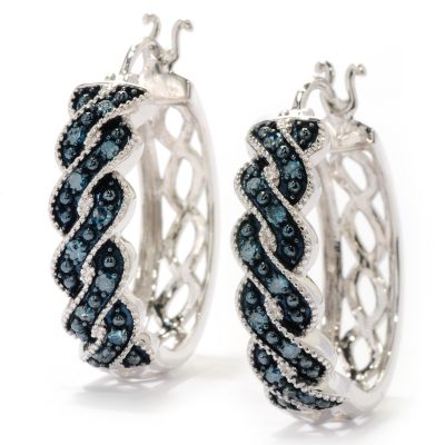 125-634 - Diamond Treasures Sterling Silver 0.25ctw Diamond Fancy Twist Hoop Earrings