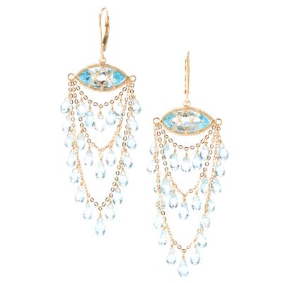 KA-SS/18KGP EAR WIRE WRAPD BLU TOP MARQUISE/BRIOLETTE CHANDELIER LEVER BACK