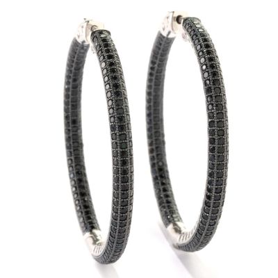 125-640 - Gem Treasures Sterling Silver 2'' 7.00ctw Black Spinel Inside-Out Hoop Earrings