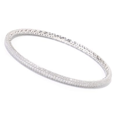 SB SS/PLAT PAVE THREE ROW SLIP ON BANGLE BRACEELET