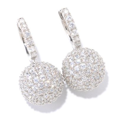SB SS/PLAT ROUND CUT PAVE BALL DROP EARRINGS