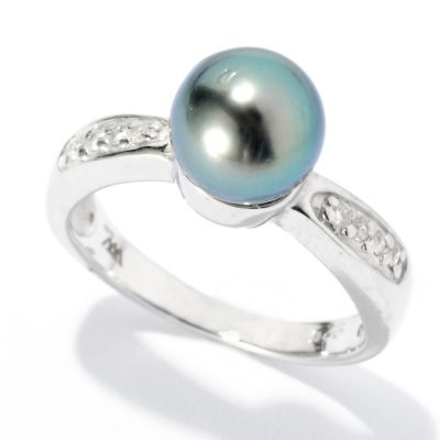 125-654 - Sterling Silver 7-8mm 0.04ctw Black Tahitian Cultured Pearl & Diamond Ring