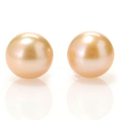 14K YG 8-9mm DYED CHAMPAGNE FWP STUD EARRINGS
