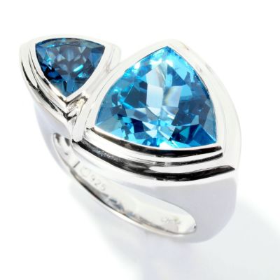 125-664 - Gem Insider Sterling Silver 6.40ctw Blue Topaz Double Trillion Wrap Ring