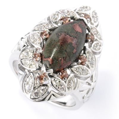 125-676 - Gem Insider Sterling Silver 16 x 8mm Copper Ore & Multi Gem Marquise Ring