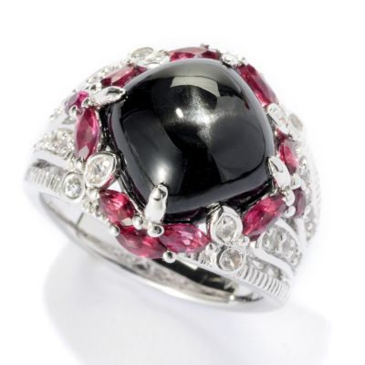 SS BLACK STAR DIOPSIDE GARNET ACCENTS RING