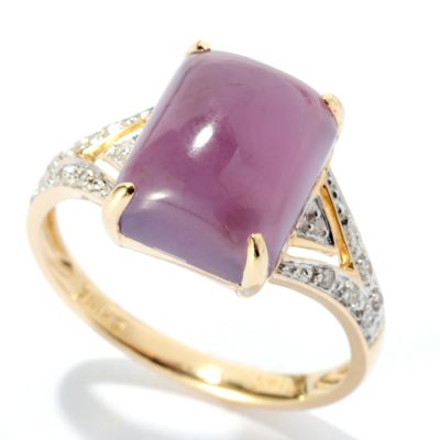 125-680 - Gem Insider 14K Gold 11 x 8.75mm Purple Chalcedony & Diamond Ring