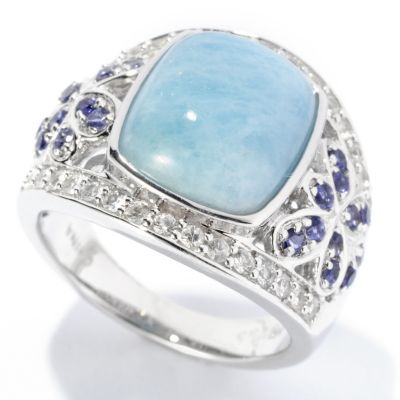 125-681 - Gem Insider Sterling Silver 12 x 10mm Cushion Cut Aquamarine  & Gemstone Ring
