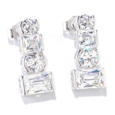 TYCOON SS/PLAT ROUND, SQUARE, ROUND TYCOON CUT SEMI BEZEL DROP EARRINGS