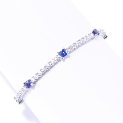 TYCOON SS/PLAT BLUE SQUARE TYCOON CUT AND ROUND TENNIS BRACELET