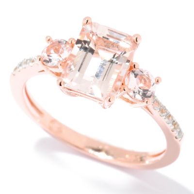 SS/18KV RING 8x6mm OCTAGON MORGANITE & WHT ZIRCON