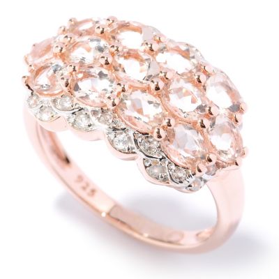 SS/18KV RING 3-ROW MORGANITE & WHT ZIRCON