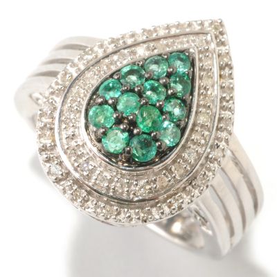 125-719 - NYC II Zambian Emerald & Diamond Pear Shaped Ring 