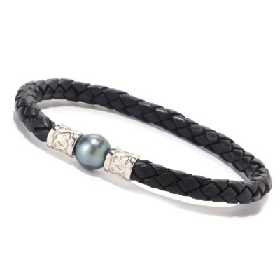 STSL 10-11mm TAHITIAN & BRAIDED LEATHER CORD BRACLET