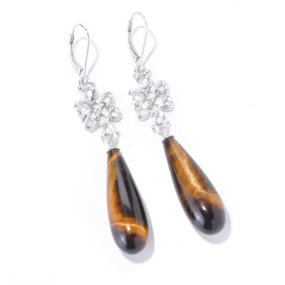 SS GEMSTONE DROP EVERLASTING KNOT LEVERBACK EARRINGS