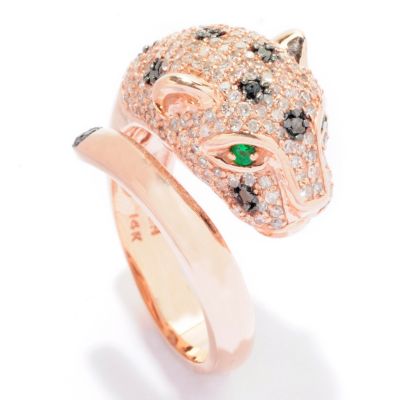 125-770 - EFFY 14K Rose Gold 1.34ctw Diamond & Emerald Leopard Bypass Ring