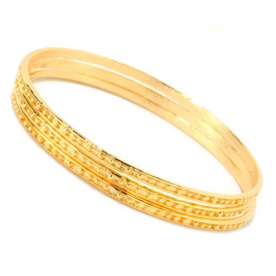 BRONZE/18KGP BRAC SET OF 3 PALLINATO TEXTURED SLIP-ON BANGLES