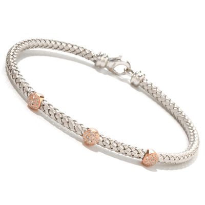 125-837 - EFFY Sterling Silver & 14K Rose Gold 0.17ctw Diamond Tennis Bracelet