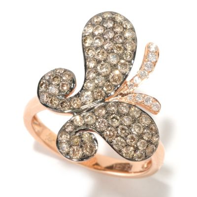 125-840 - EFFY 14K Rose Gold 1.00ctw Cognac & White Diamond Butterfly Ring