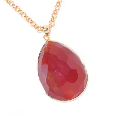 125-864 - 14K Gold Embraced 30 x 40mm Pear Shape Red Carnelian Pendant w/ Chain