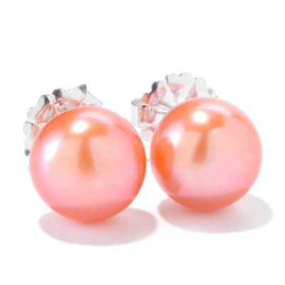 125-866 - Sterling Silver Button Shaped Freshwater Cultured Pearl Stud Earrings 