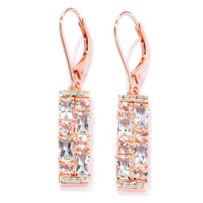 SS/P EAR MORGANITE & BAGUETTE-CUT AQUA w/ DIA ACCENT ELONGATED DROP