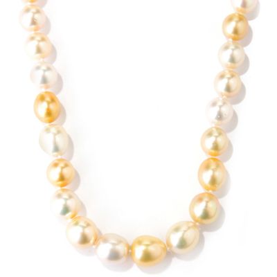 4K YG 18" 9-11mm GOLDEN & WHITE SOUTH SEA PEARL NECKLACE w/DIAMOND CLASP