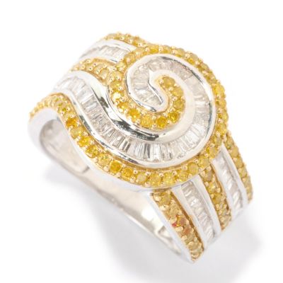 SS BAG SWIRL RING WHITE AND YELLOW DIAMONDS
