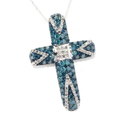 14K WG BLUE AND WHITE DIAMOND CROSS W/CHAIN