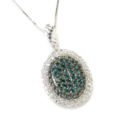 125-889 - Diamond Treasures Sterling Silver 1.00ctw Blue & White Diamond Oval Pendant