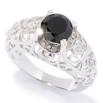 SS BLK SPINEL WITH CUT OUT SHANK RING