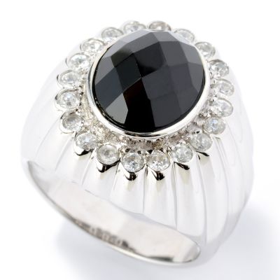 SS OVAL BLACK SPINEL MENS RING